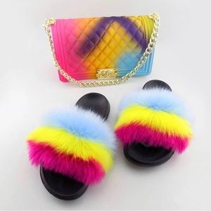 Fur Slides with matching bag